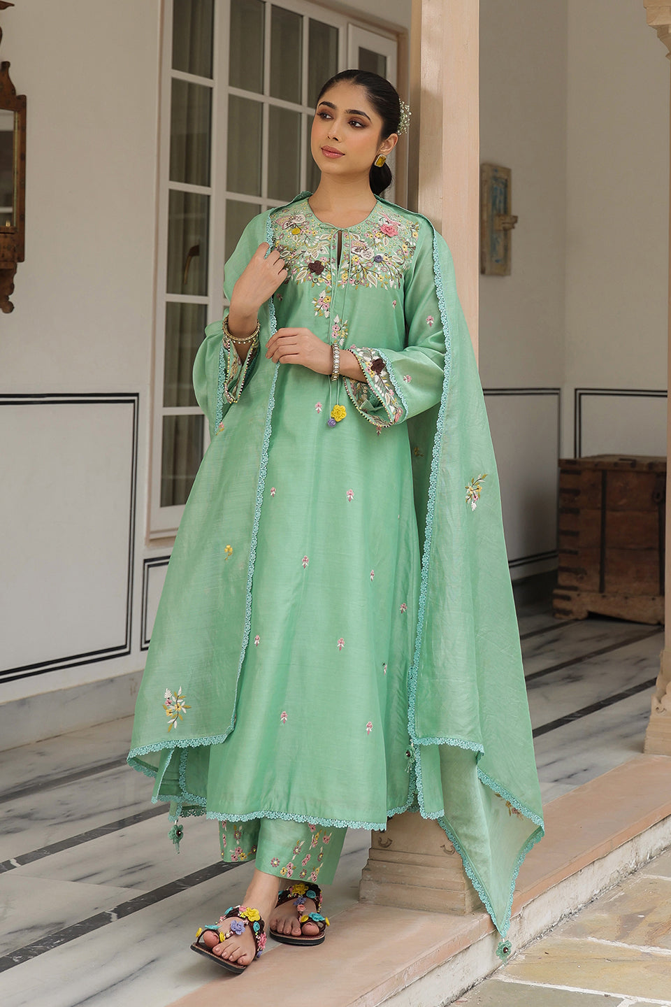 Gulzar Green Choker Neck Kurta Set