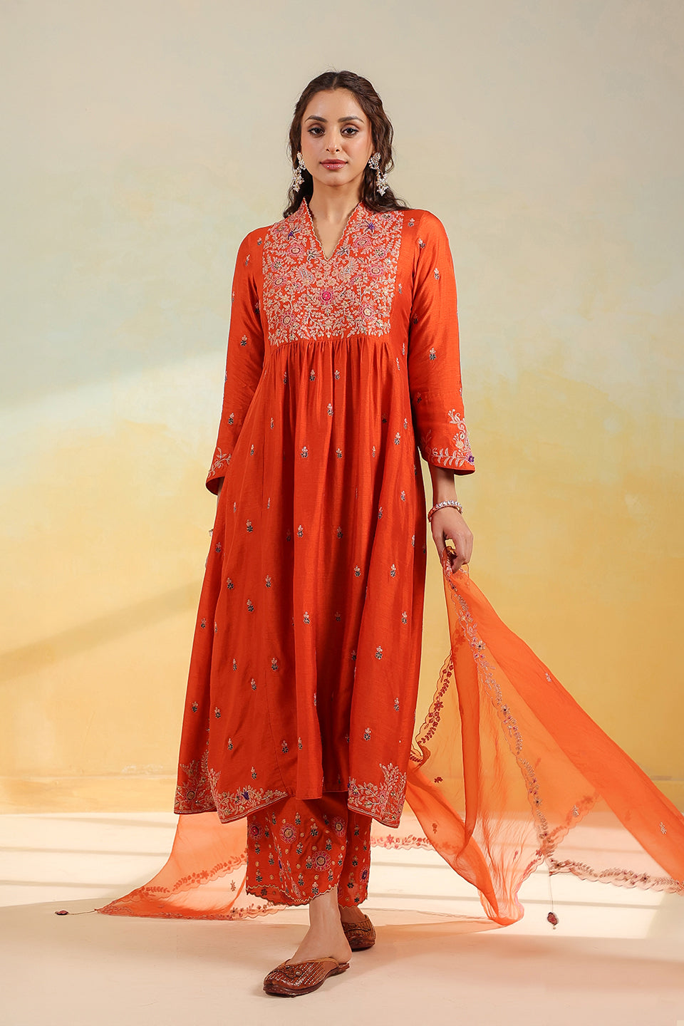 Orange Kairi Buta Jaal Frockstyle
