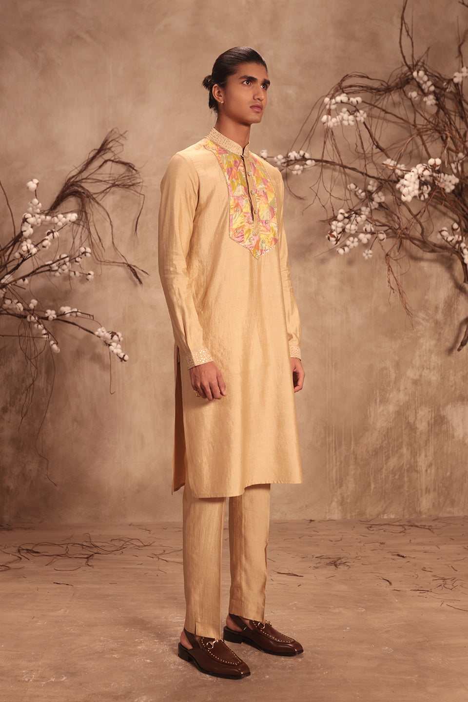 Nazakat Ivory Applique Yoke Kurta Set