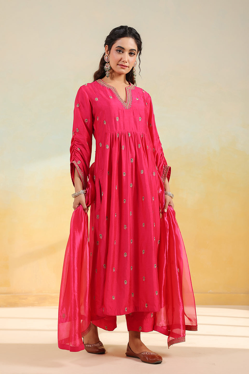 Pink Multi Zardozi Buti Frockstyle Kurta Set