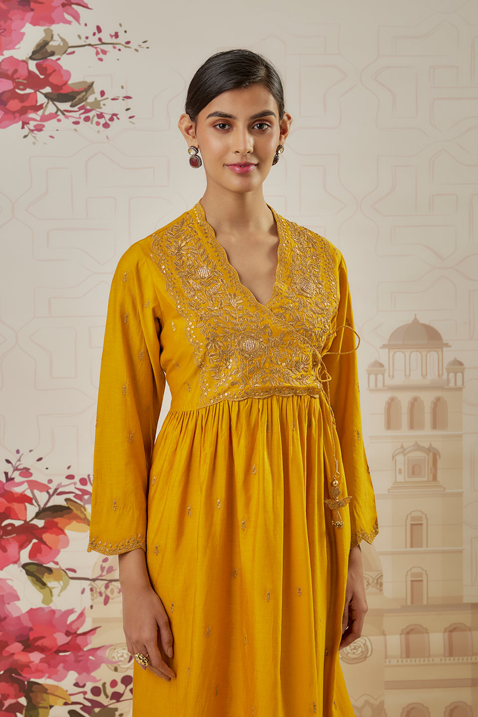 Riwayat Yellow Overlap Frockstyle Kurta Set