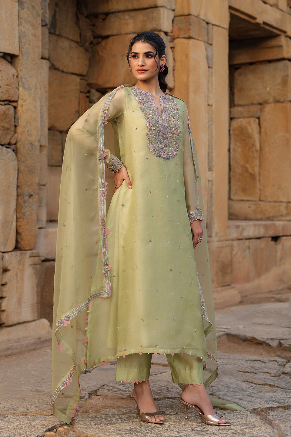 Vaayu Green Heavy Neck Kurta Set