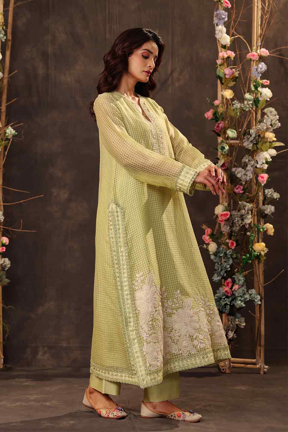 Vaayu Green Straight Long Kurta Set