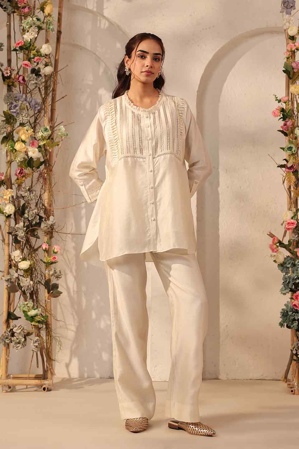 Vaayu Ivory Pintuck Co-ord Set