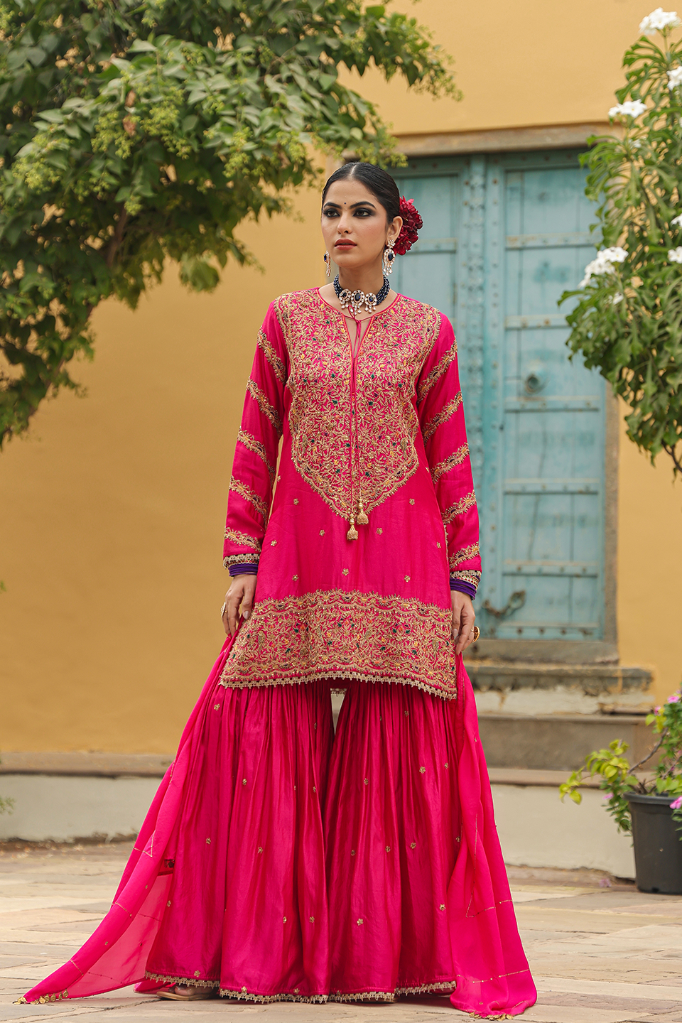 Bird Embroidered Sharara Heavy