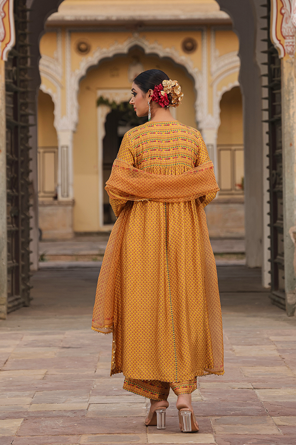 Cheent Print Heavy Neck Kurta Set
