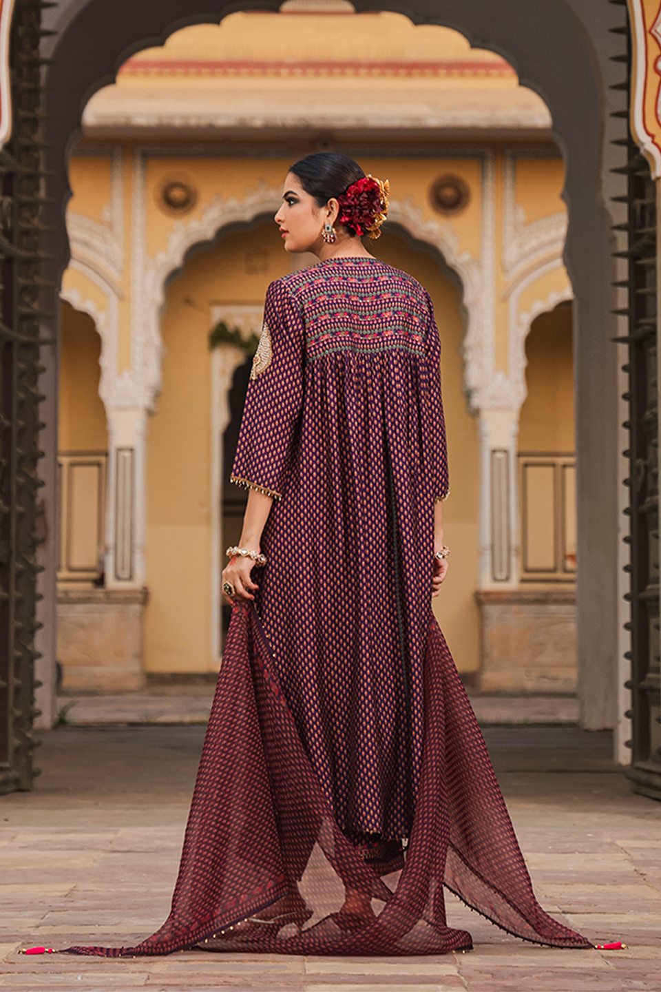 Cheent Print Heavy Neck Kurta Set