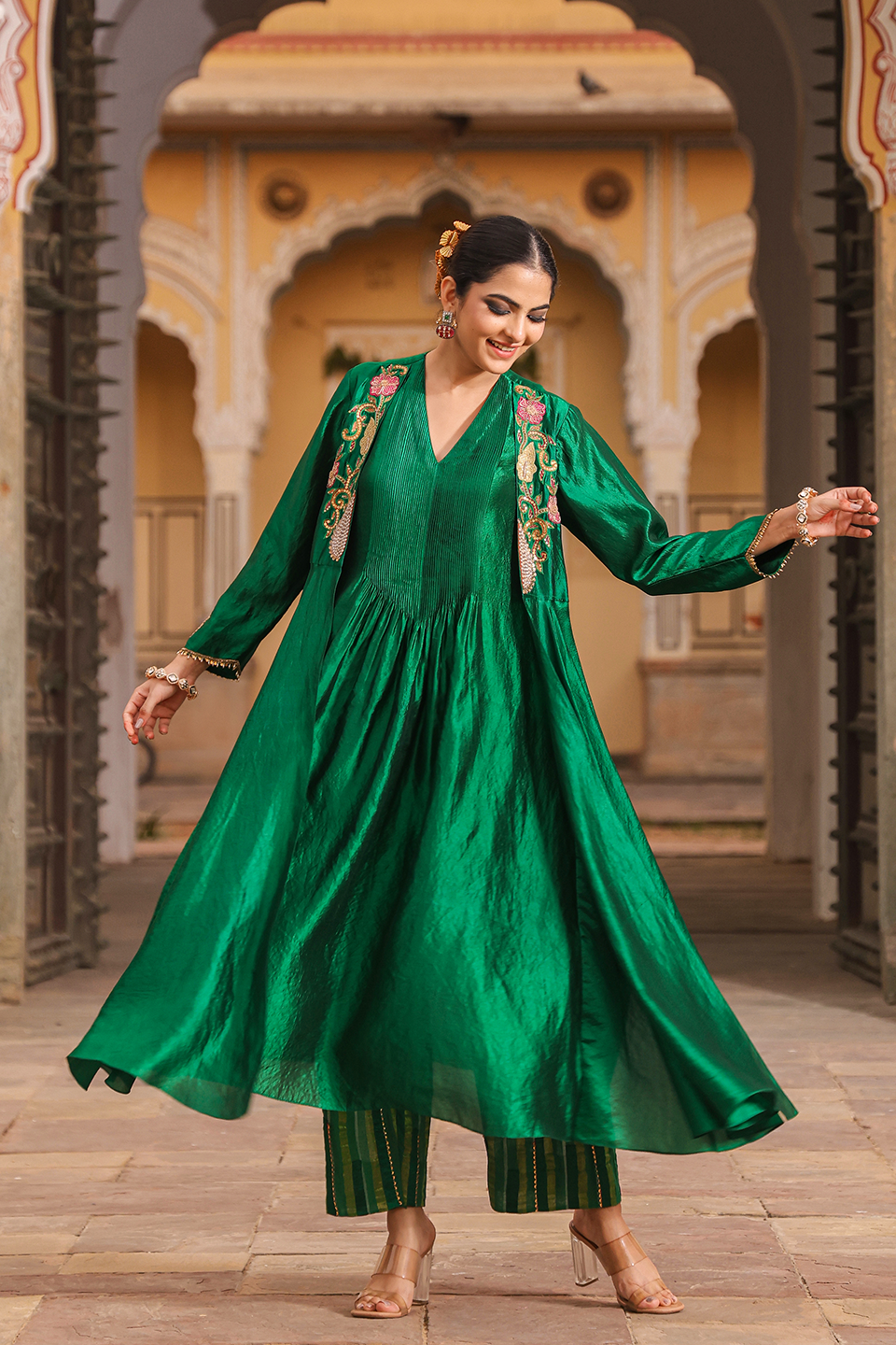 Cheent Embroidery Solid Jacket Kurta Set