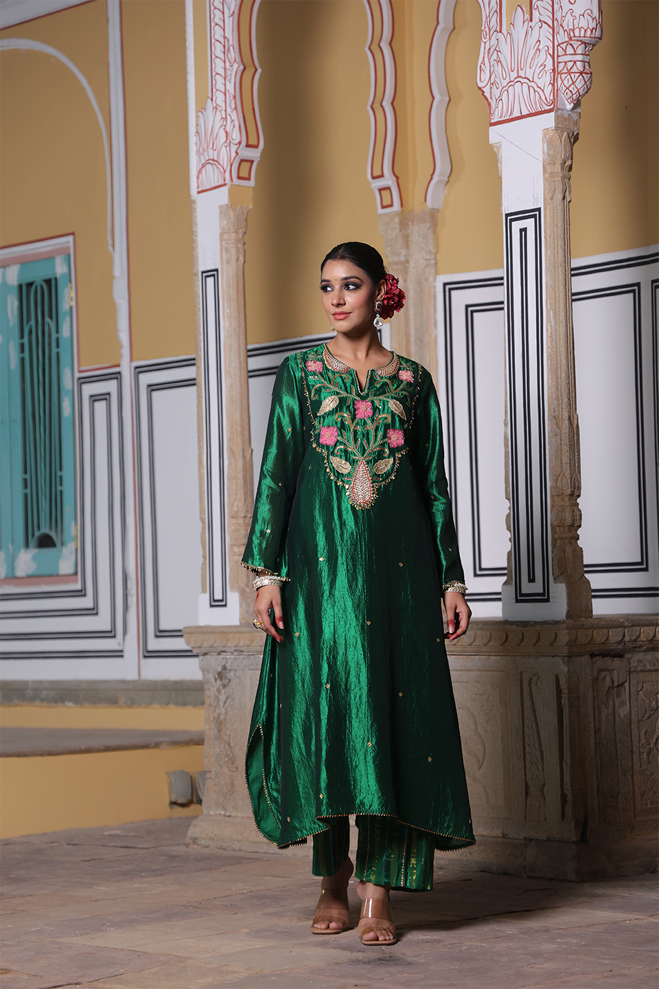 Cheent Embroidered Long Yoke Style Kurta Set