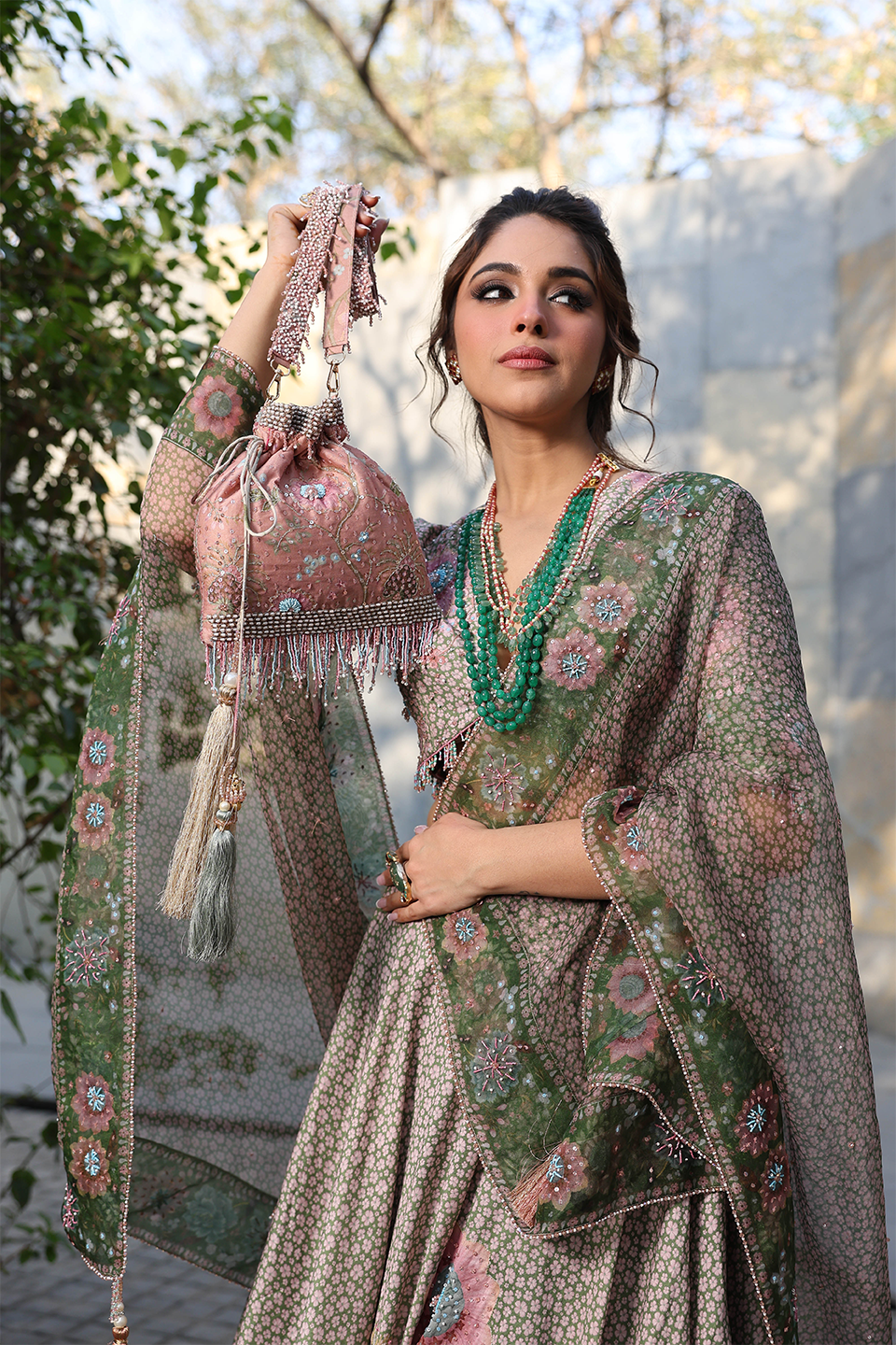 Peach Mughal Embroidered Potli Bag