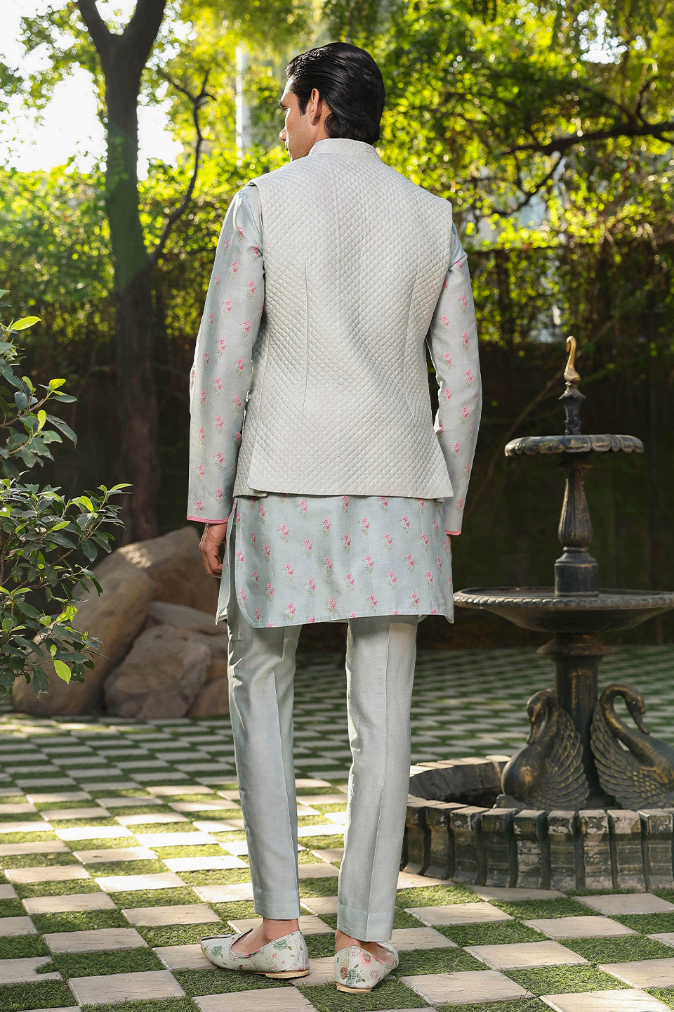 Blue Mughal Quilted Bandi & Embroidered Kurta Set