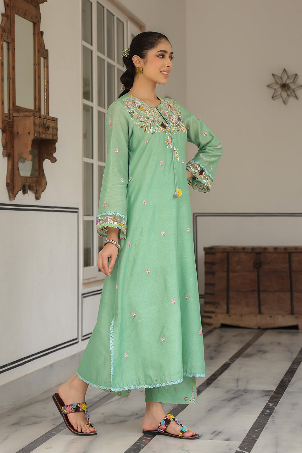 Gulzar Green Choker Neck Kurta Set