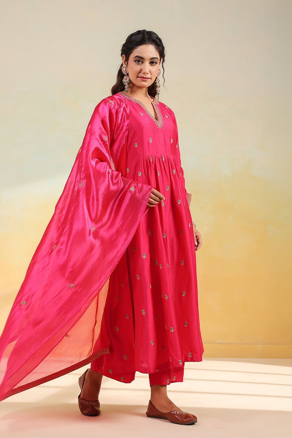 Pink Multi Zardozi Buti Frockstyle Kurta Set