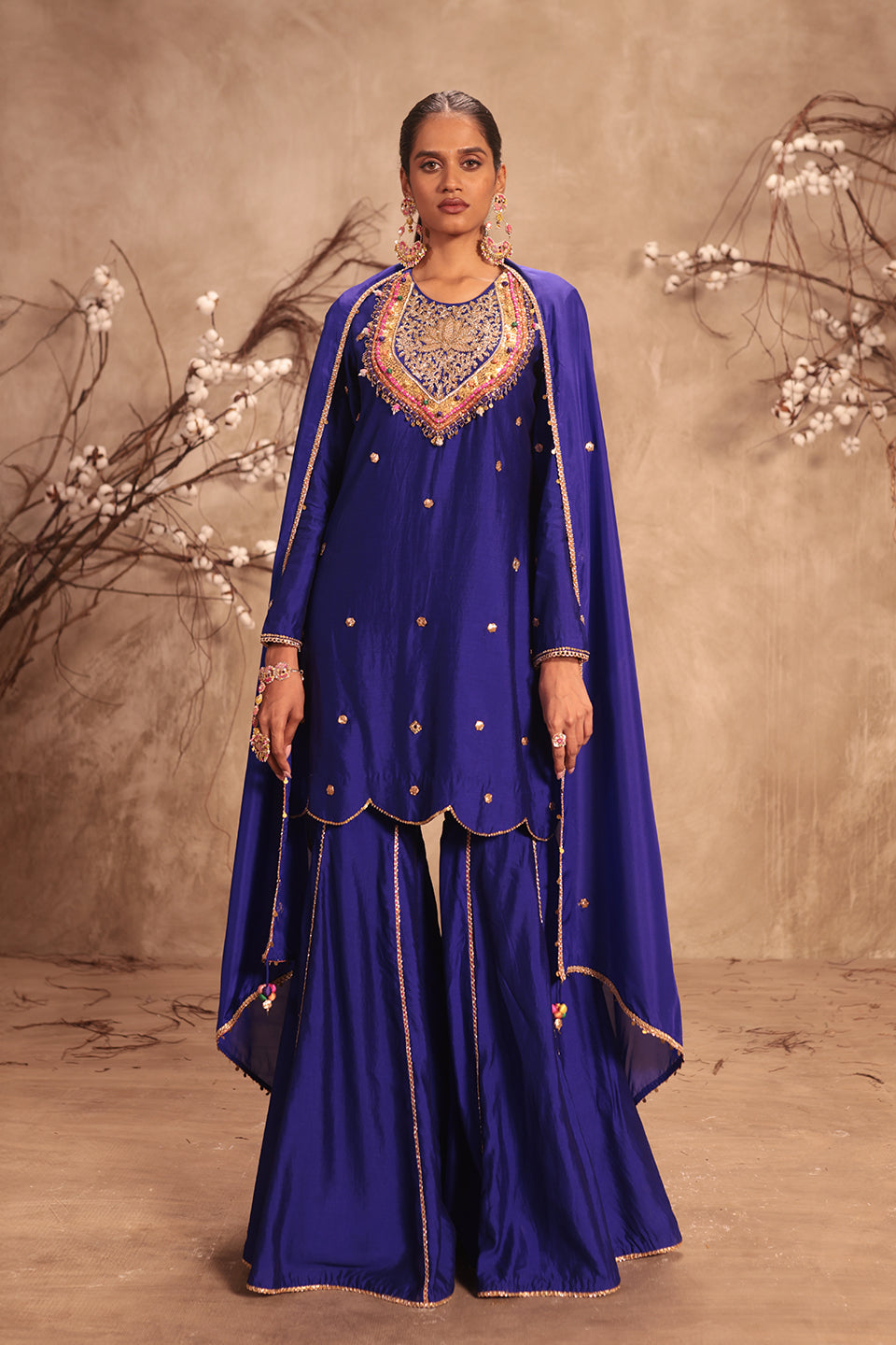 Nazakat Indigo Lotus Yoke Sharara Set