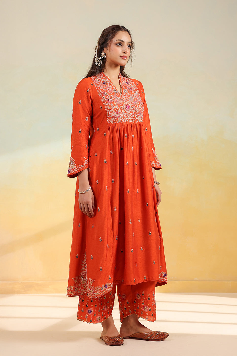 Orange Kairi Buta Jaal Frockstyle