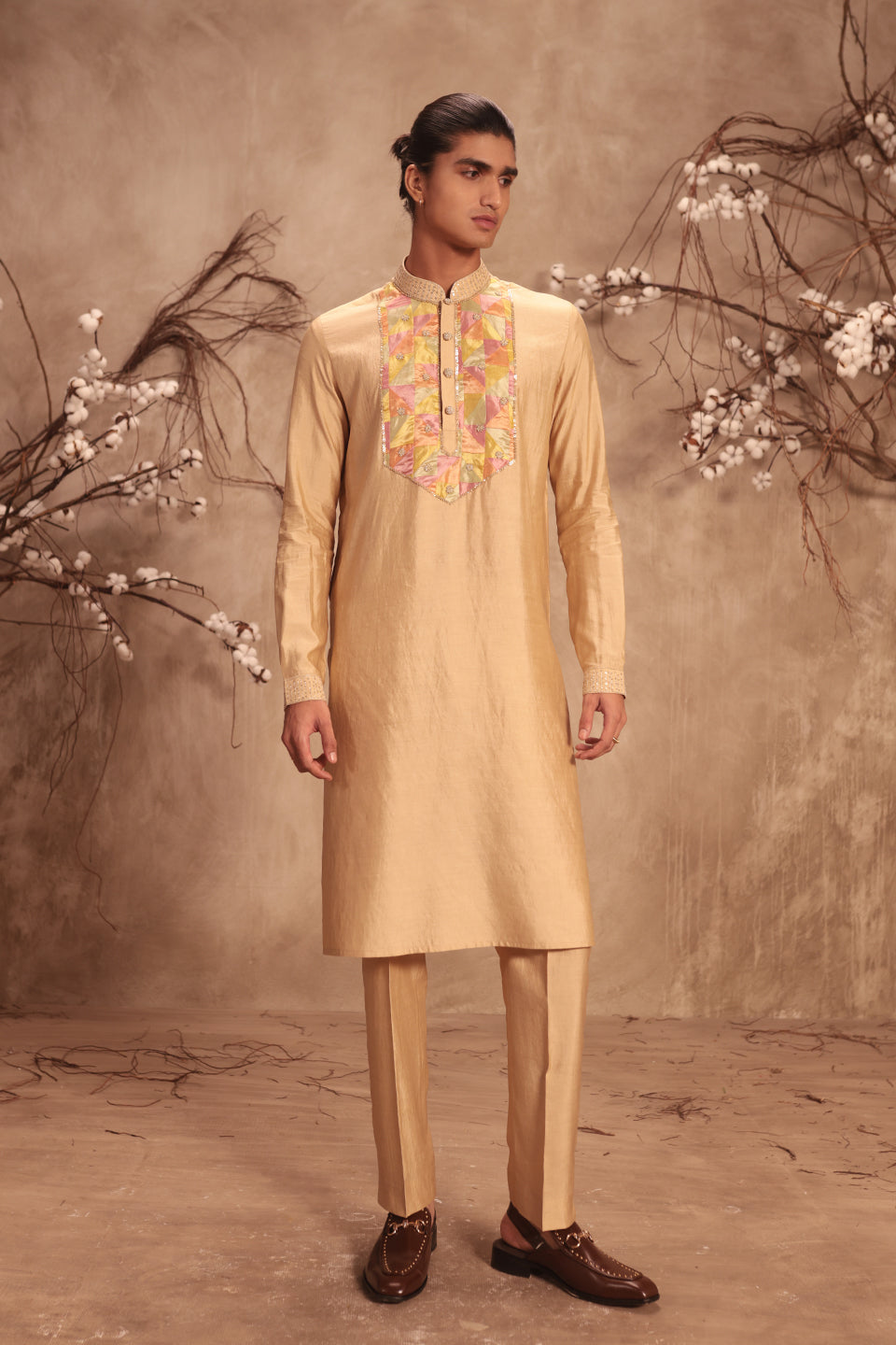 Nazakat Ivory Applique Yoke Kurta Set