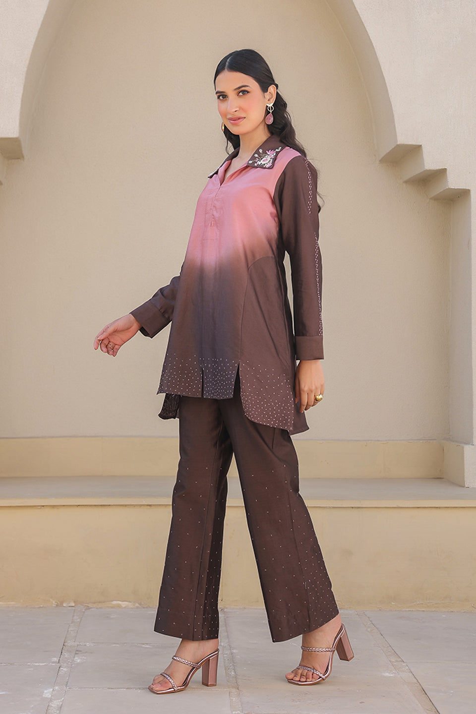Brown Mystic Knot Collar Co-ord Set