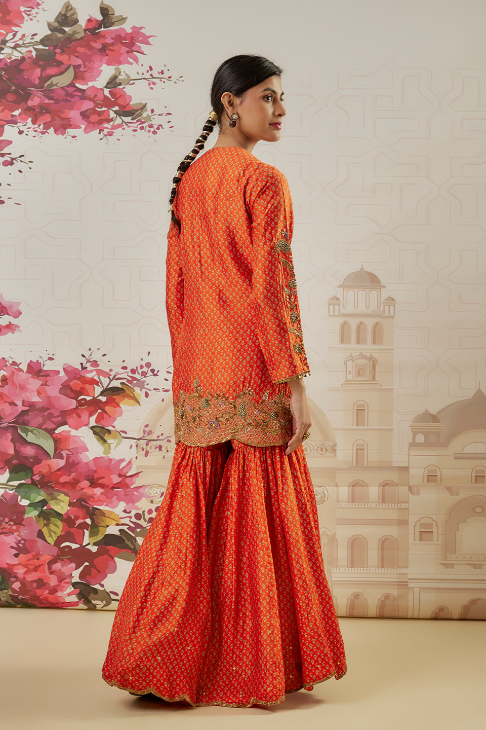 Riwayat Orange Printed Sharara set