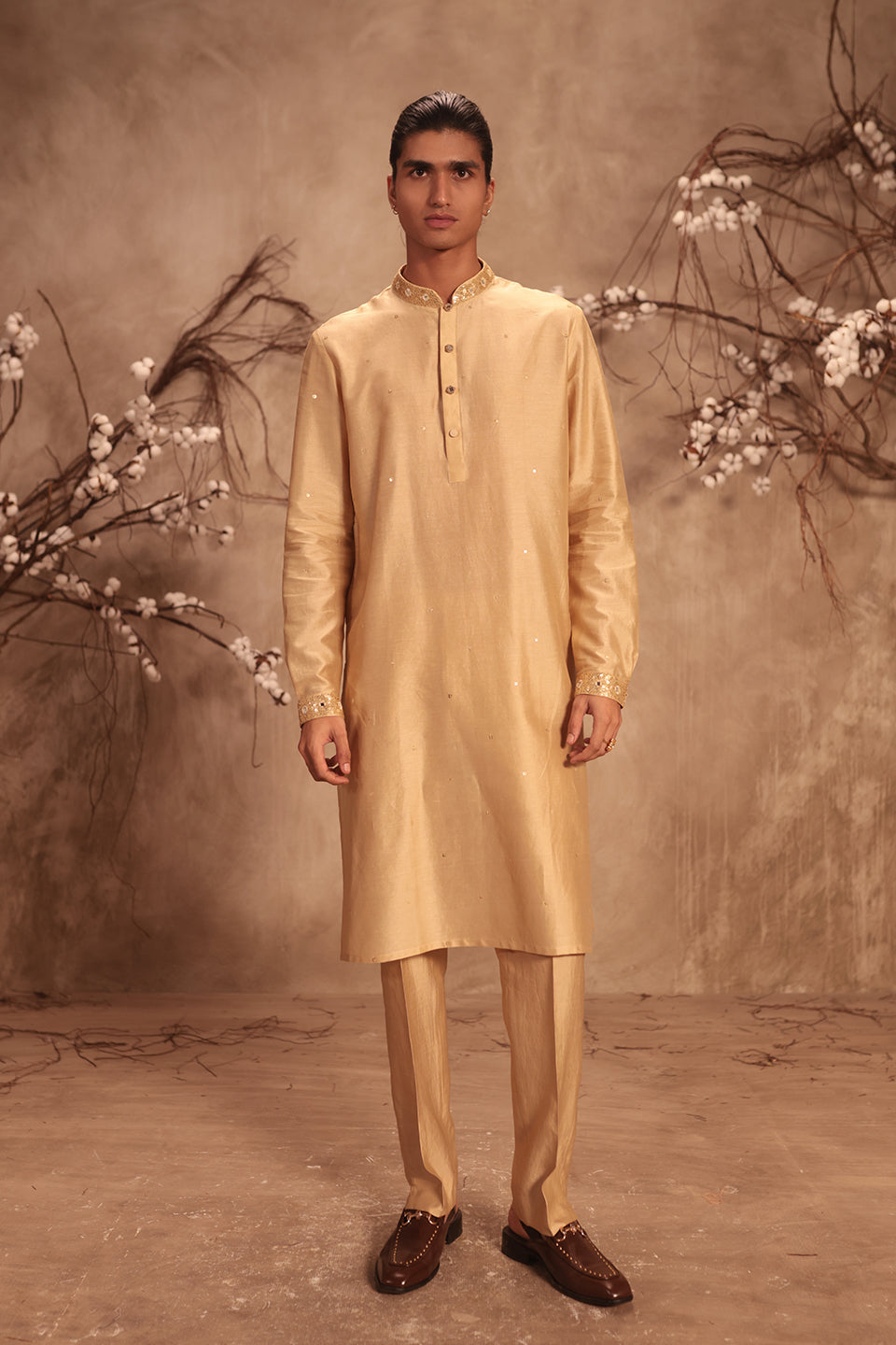 Nazakat Ivory Embroidered Collar Kurta Set
