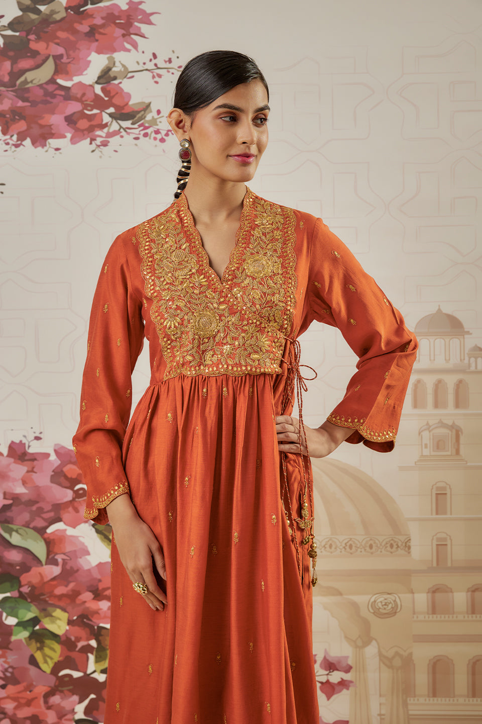 Riwayat Orange Overlap Frockstyle Kurta Set