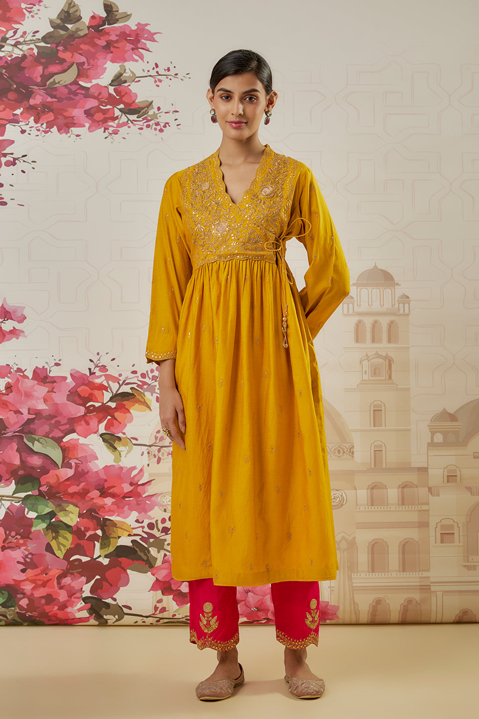 Riwayat Yellow Overlap Frockstyle Kurta Set