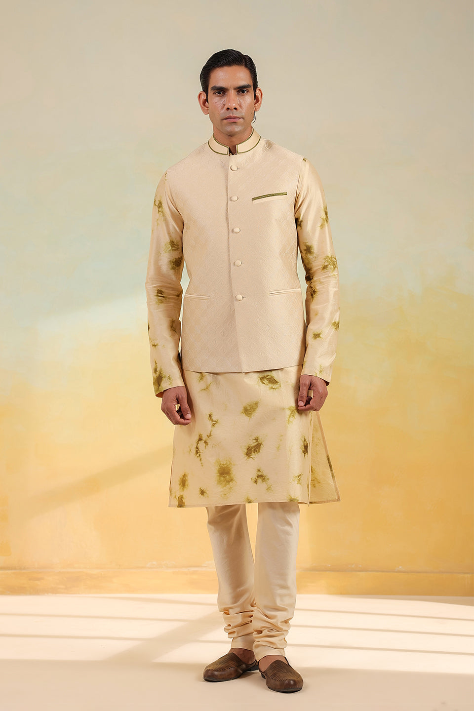 Olive Green Shibori Quilted Bandi Kurta Set