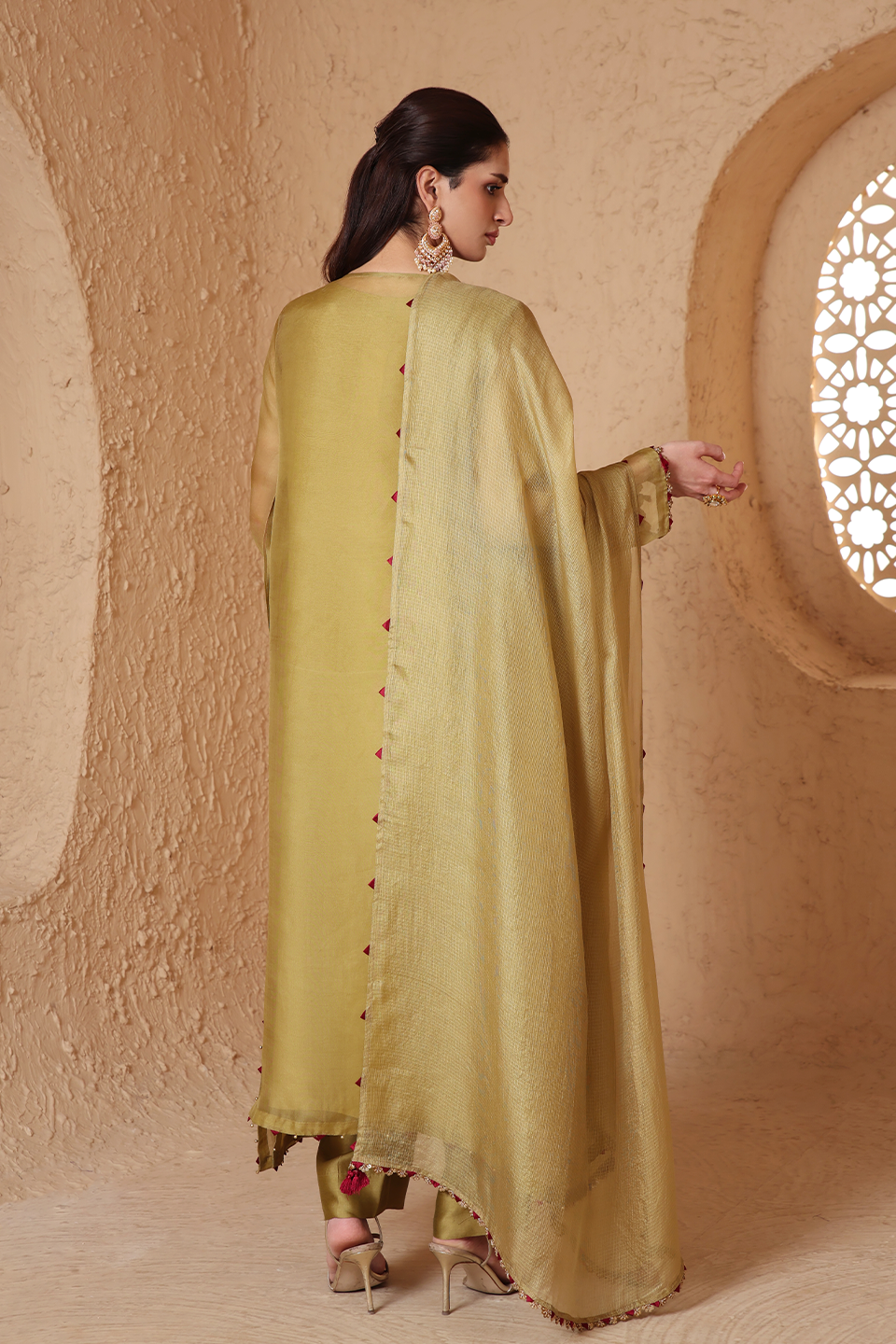 Mehrang Olive Green Heavy Neck Kurta Set