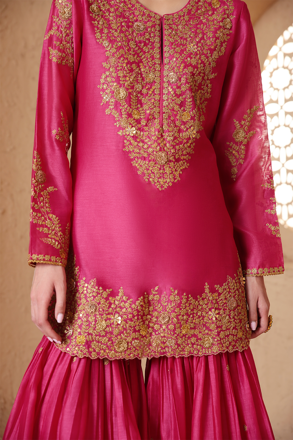 Mehrang Pink Heavy Sharara Set