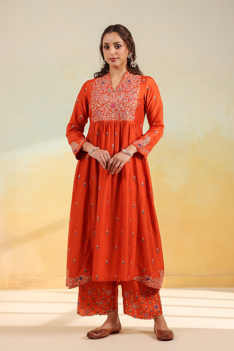 Orange Kairi Buta Jaal Frockstyle