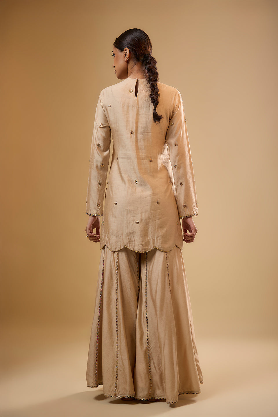 Nazakat Ivory Lotus Yoke Sharara Set