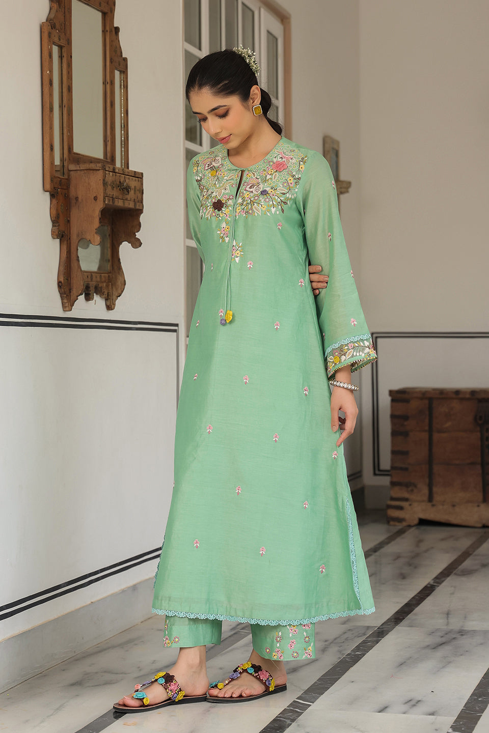 Gulzar Green Choker Neck Kurta Set