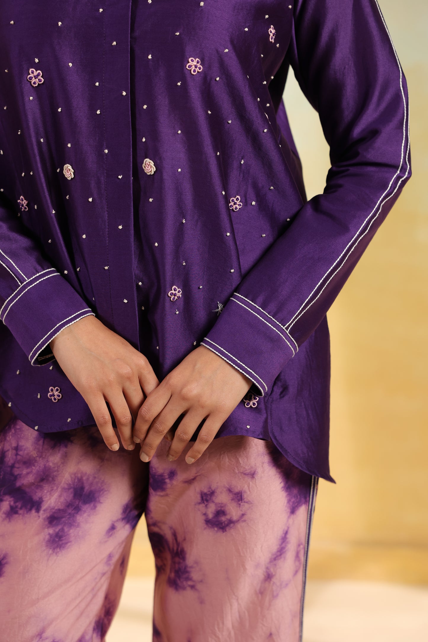 Purple Rose French Knot Shirt