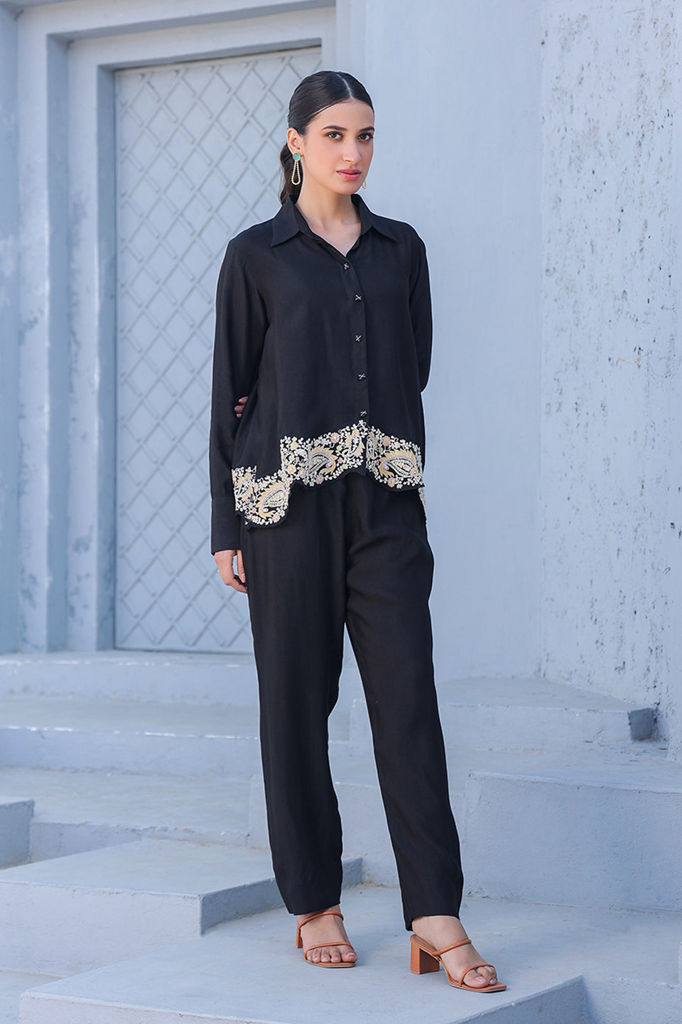 Black Dori Paisley Heavy Hem Co-ord Set
