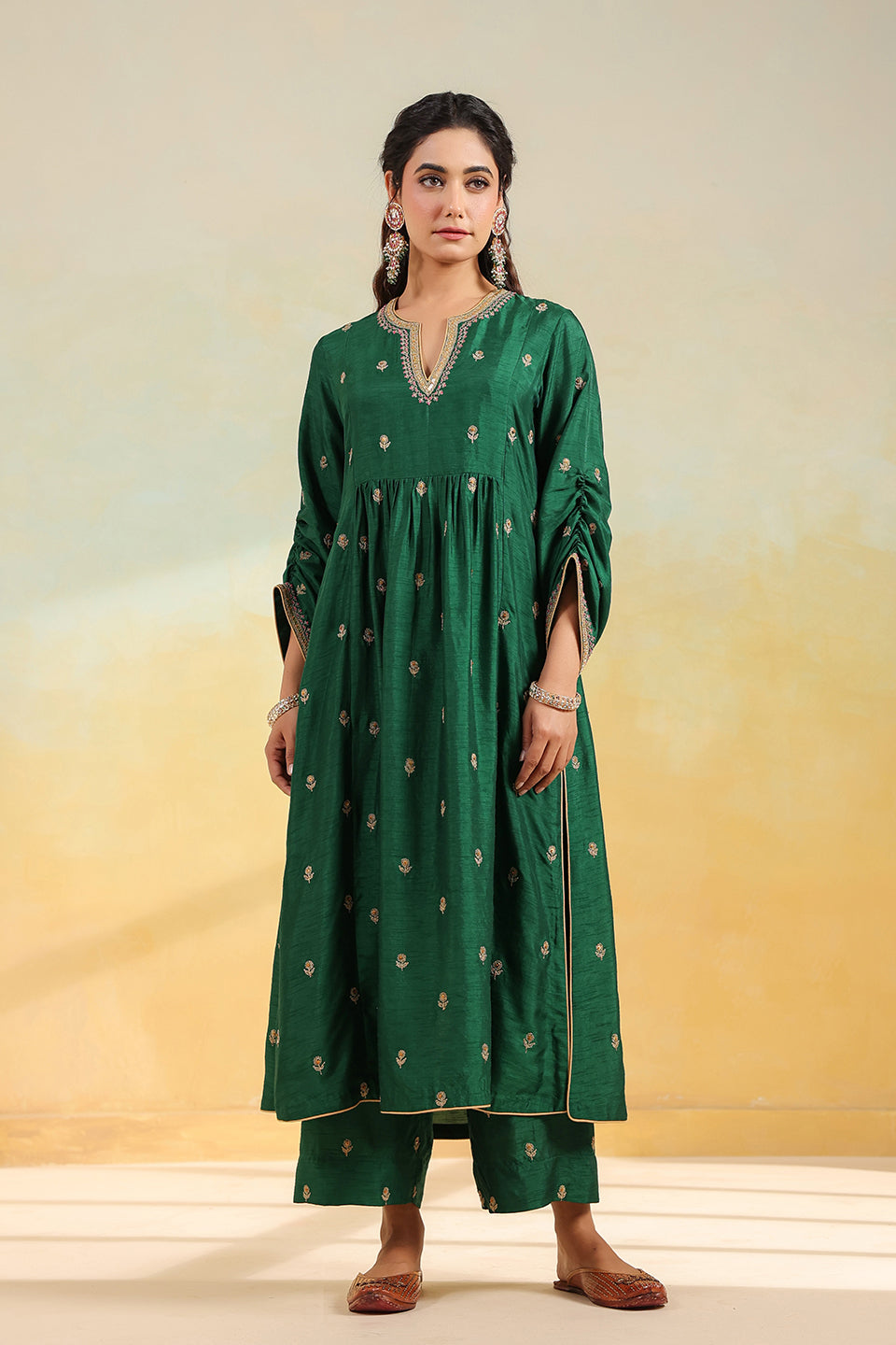 Green Multi Zardozi Buti Frockstyle Kurta Set