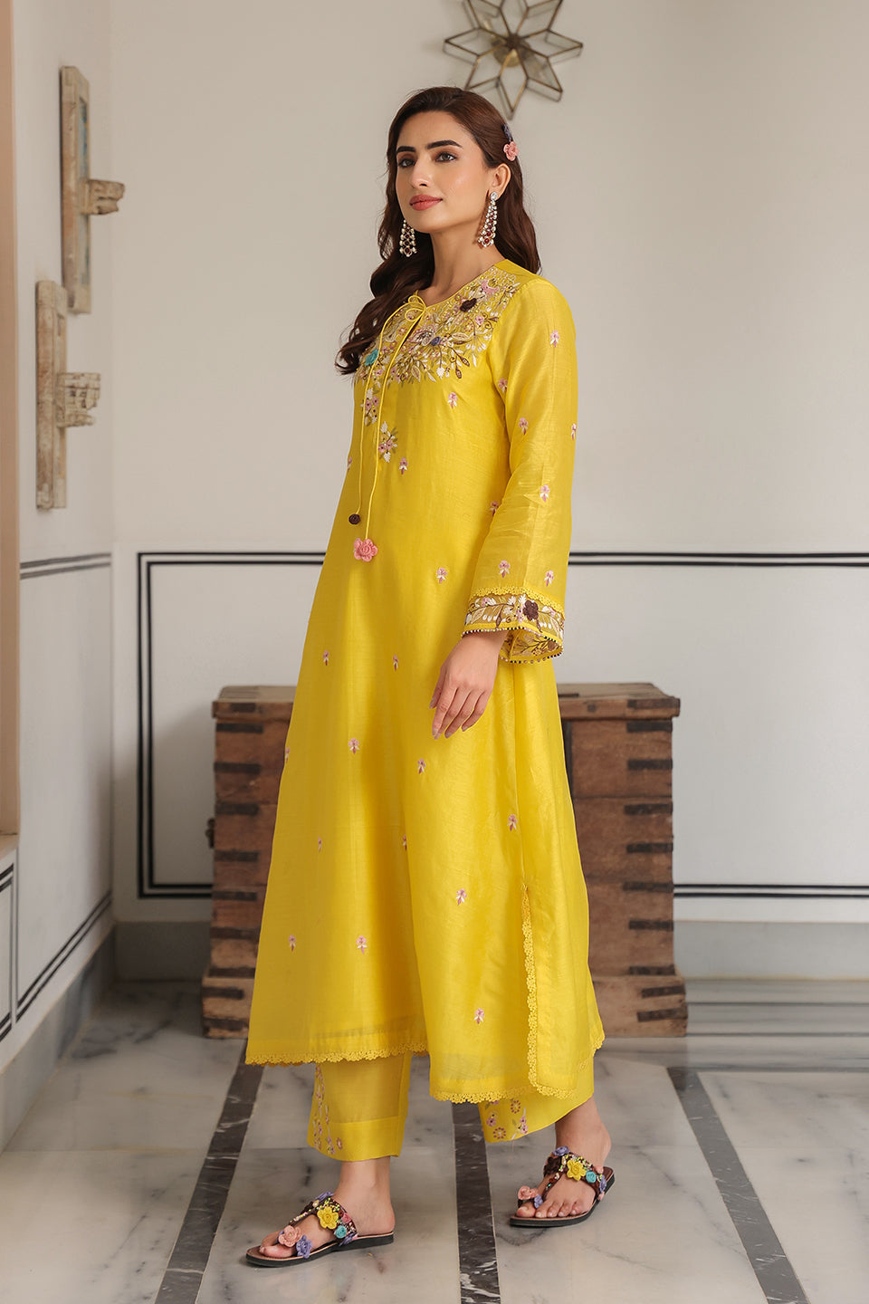 Gulzar Yellow Choker Neck Kurta Set