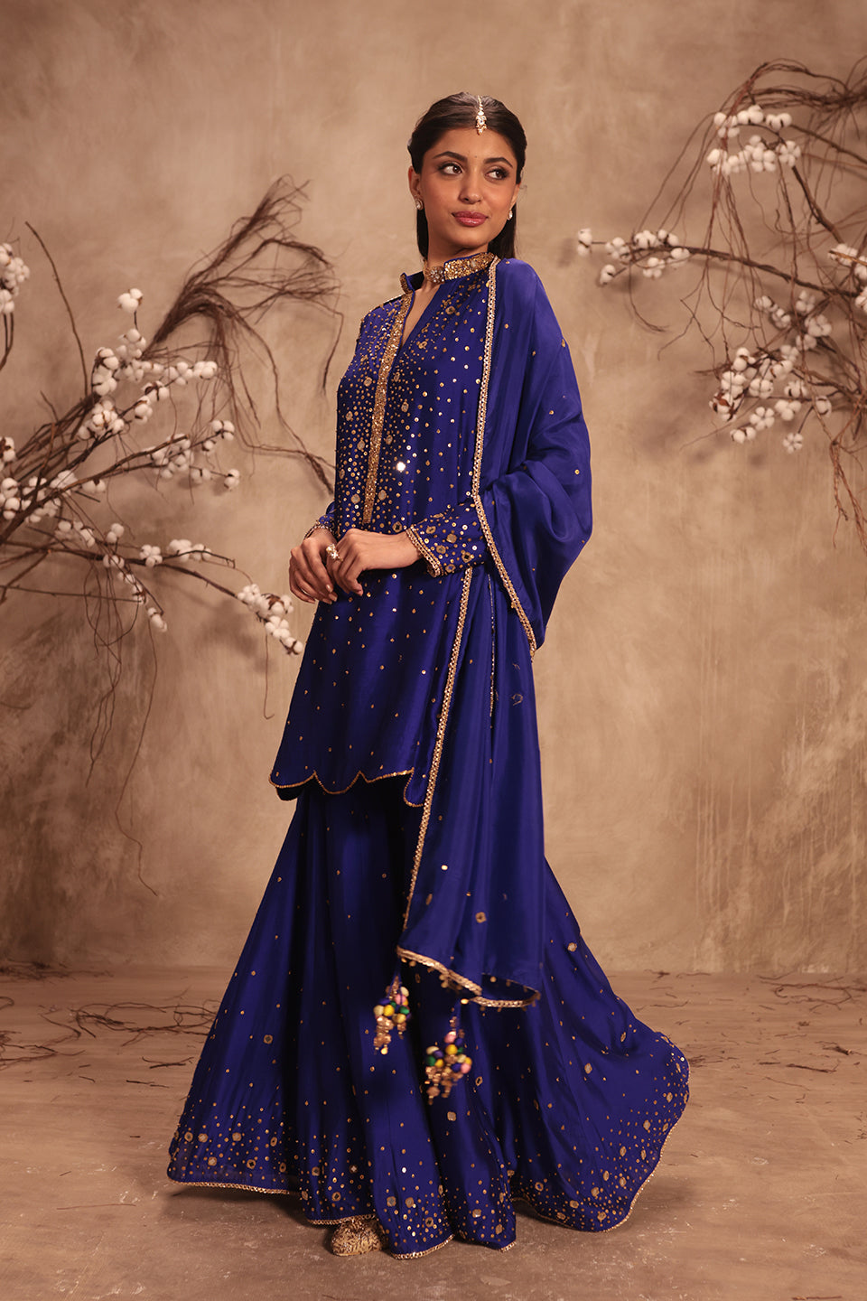 Nazakat Indigo Heavy Mirror Work Sharara Set