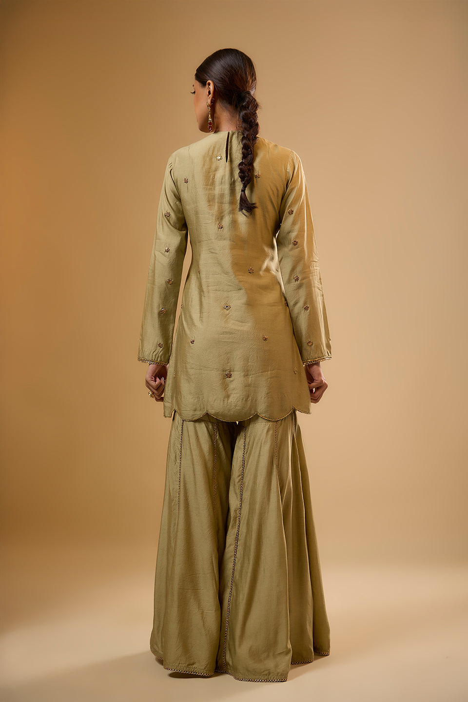 Nazakat Light Green Lotus Yoke Sharara Set