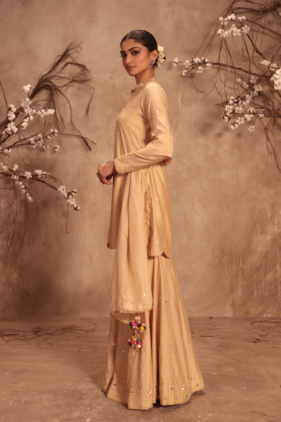 Nazakat Ivory Heavy Mirror Work Sharara Set