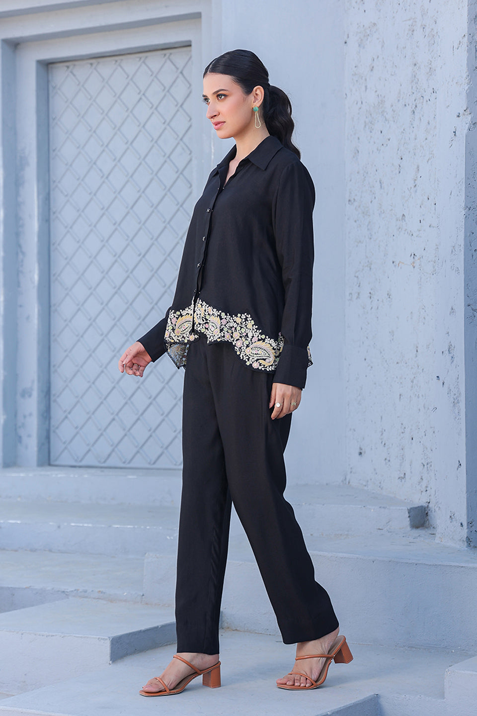 Black Dori Paisley Heavy Hem Co-ord Set