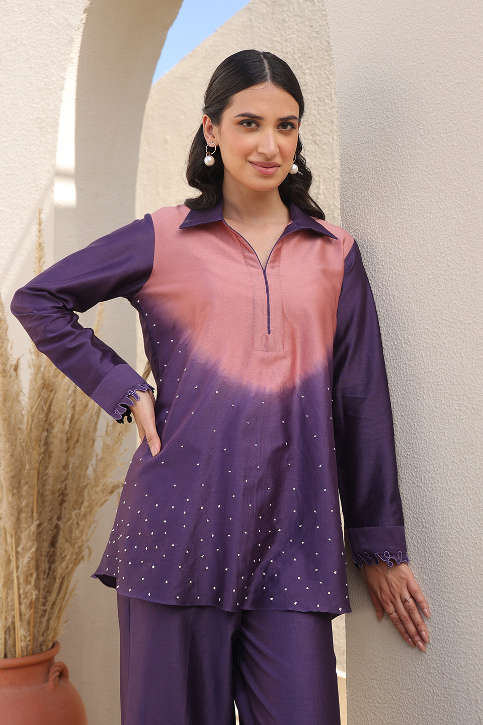 Purple French Knot Ombre Top