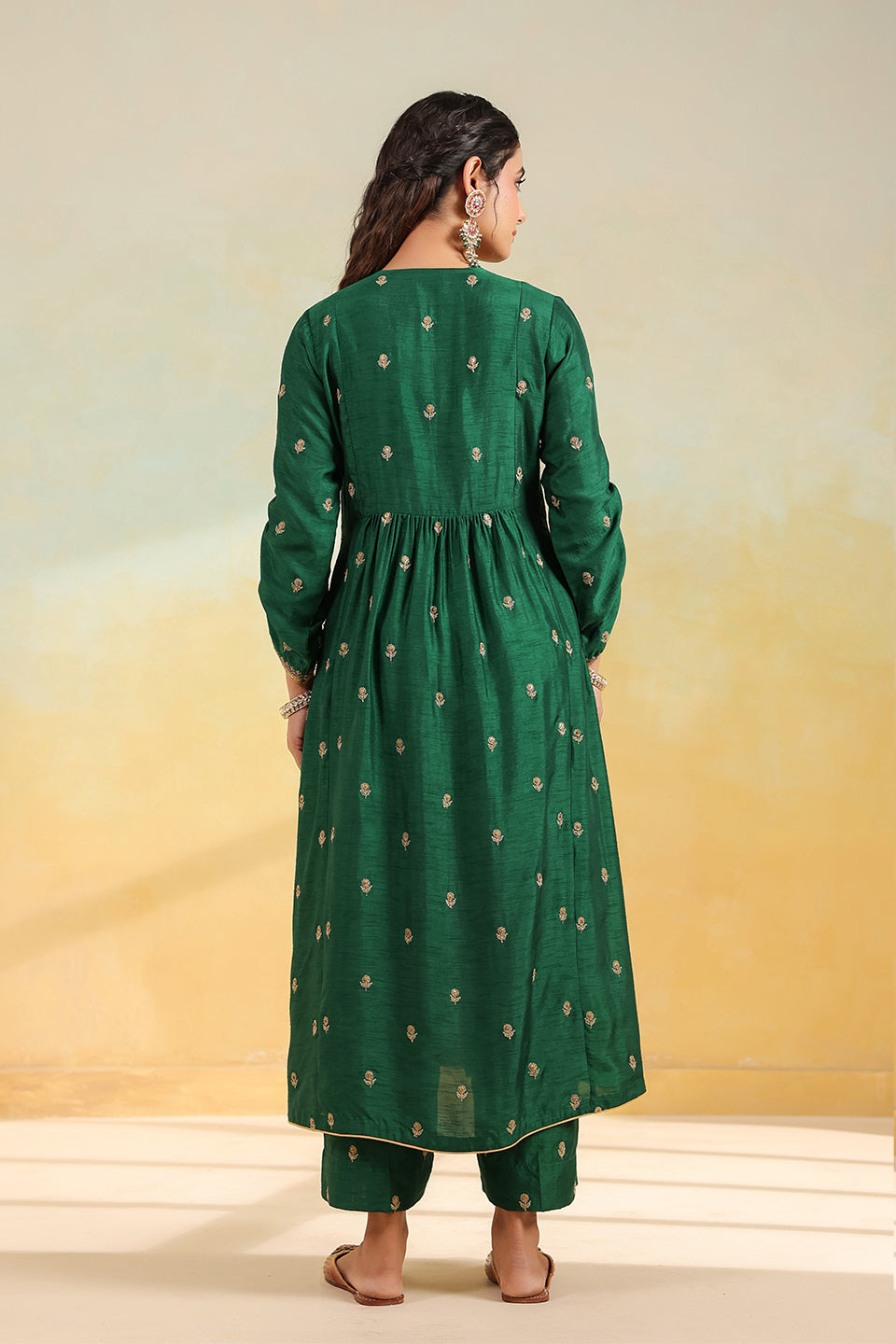 Green Multi Zardozi Buti Frockstyle Kurta Set