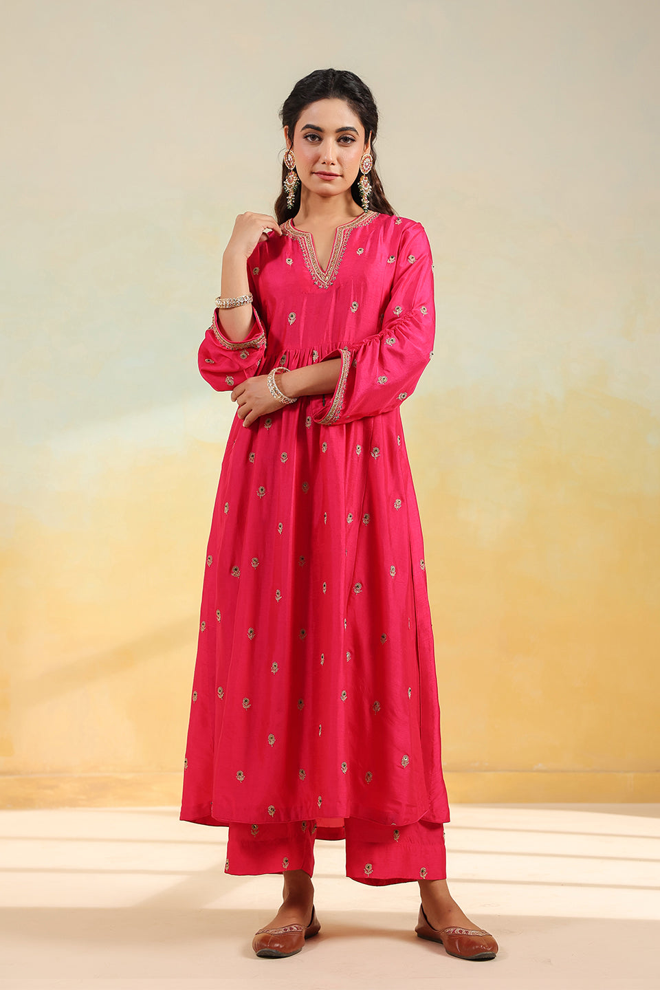 Pink Multi Zardozi Buti Frockstyle Kurta Set
