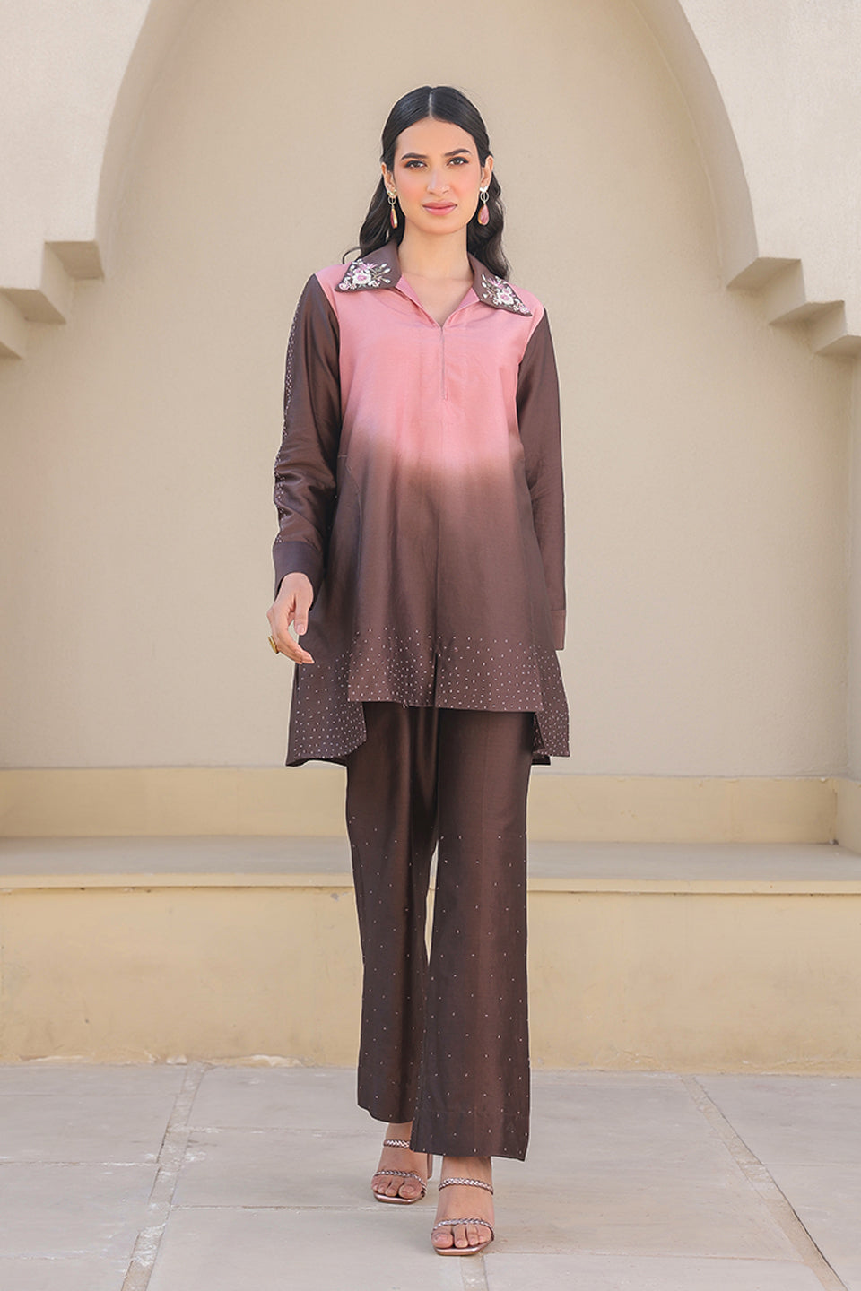Brown Mystic Knot Collar Co-ord Set