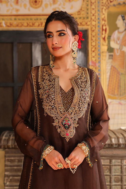 Ahista Brown Pakhi Yoke Pheran Long Kurta Set