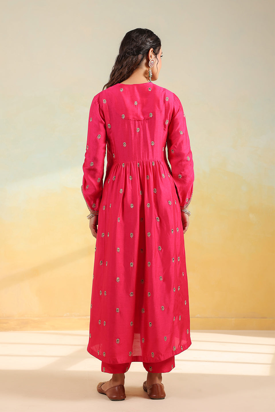 Pink Multi Zardozi Buti Frockstyle Kurta Set
