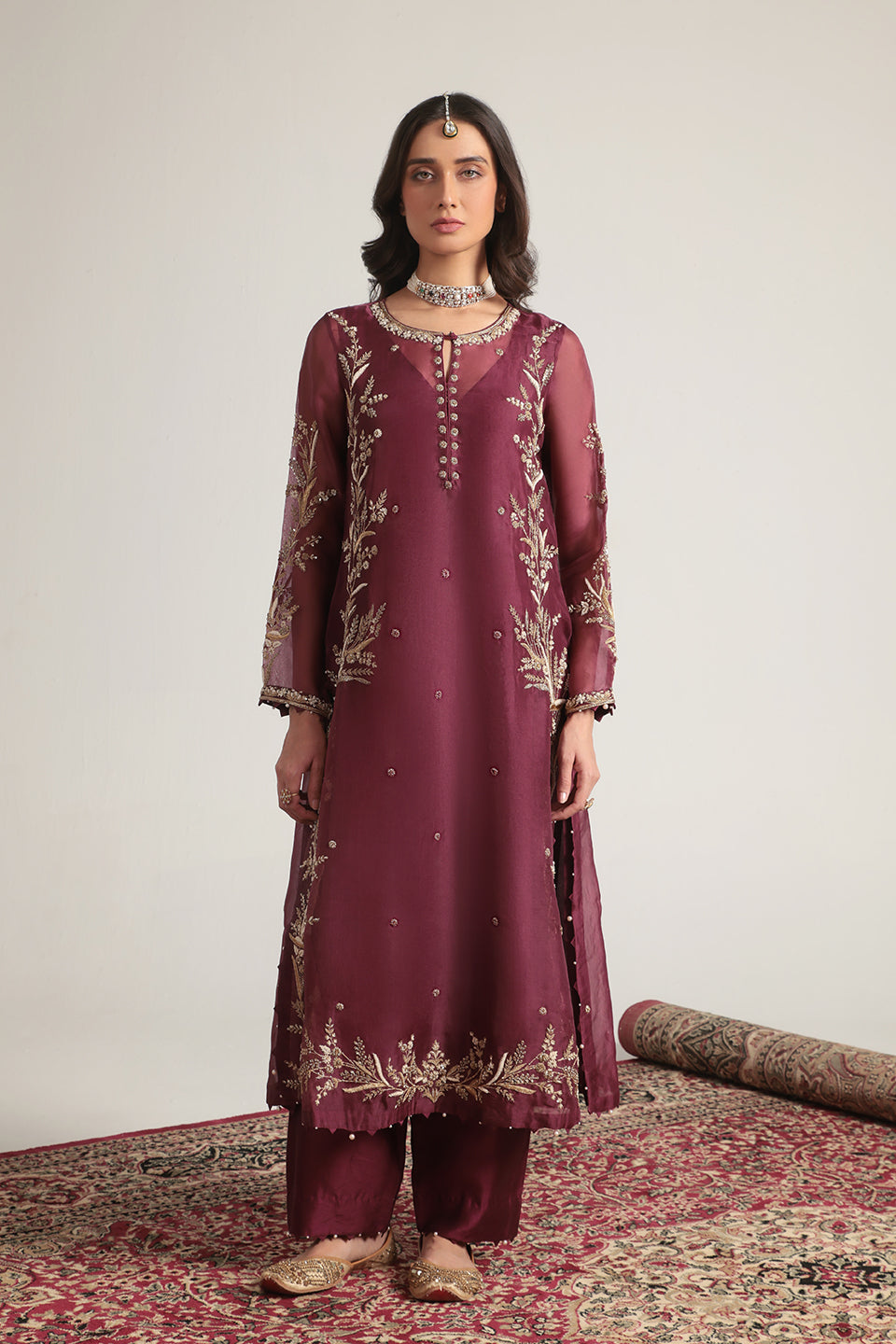 Zar:Rang Wine Light Phool Patti Kurta Set