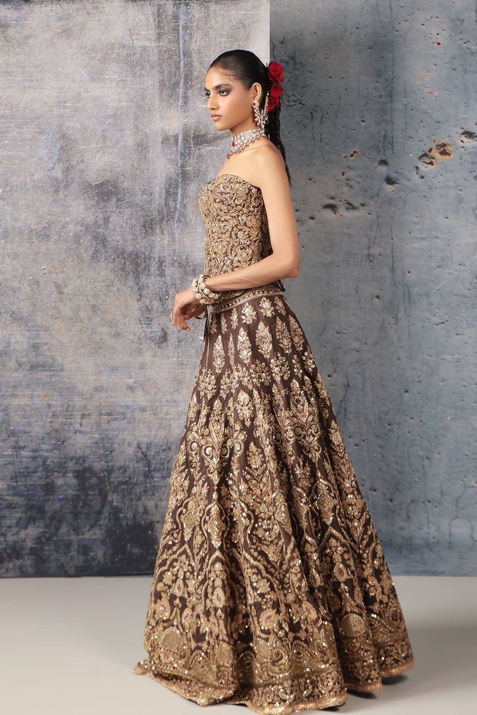 Zar:Rang Brown Corset Lehenga Set