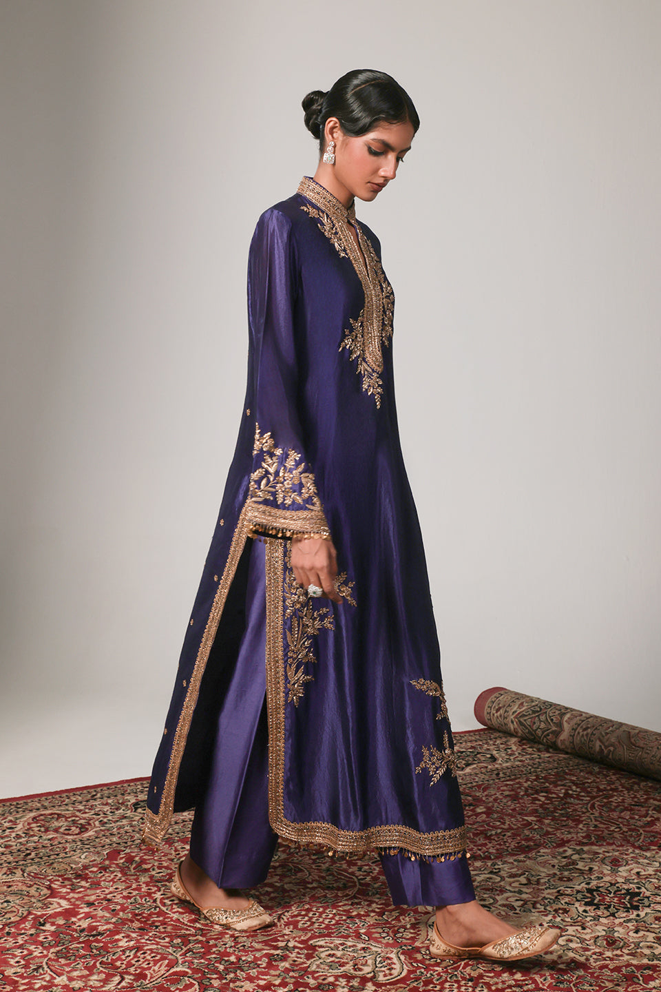Zar:Rang Purple Jaal Kurta Set