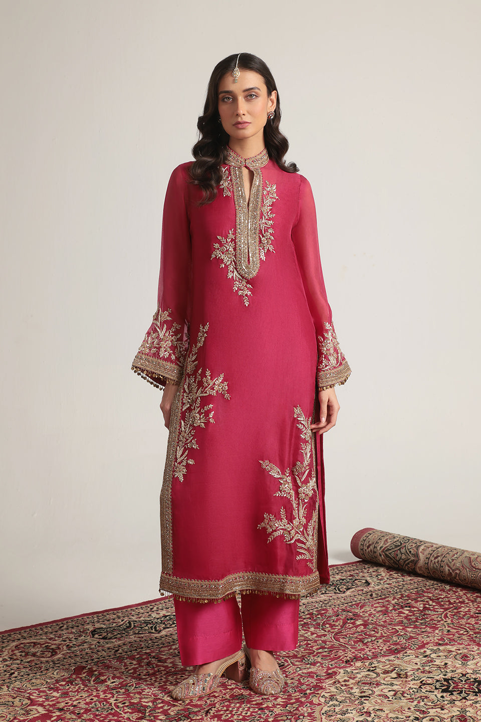 Zar:Rang Pink Jaal Kurta Set