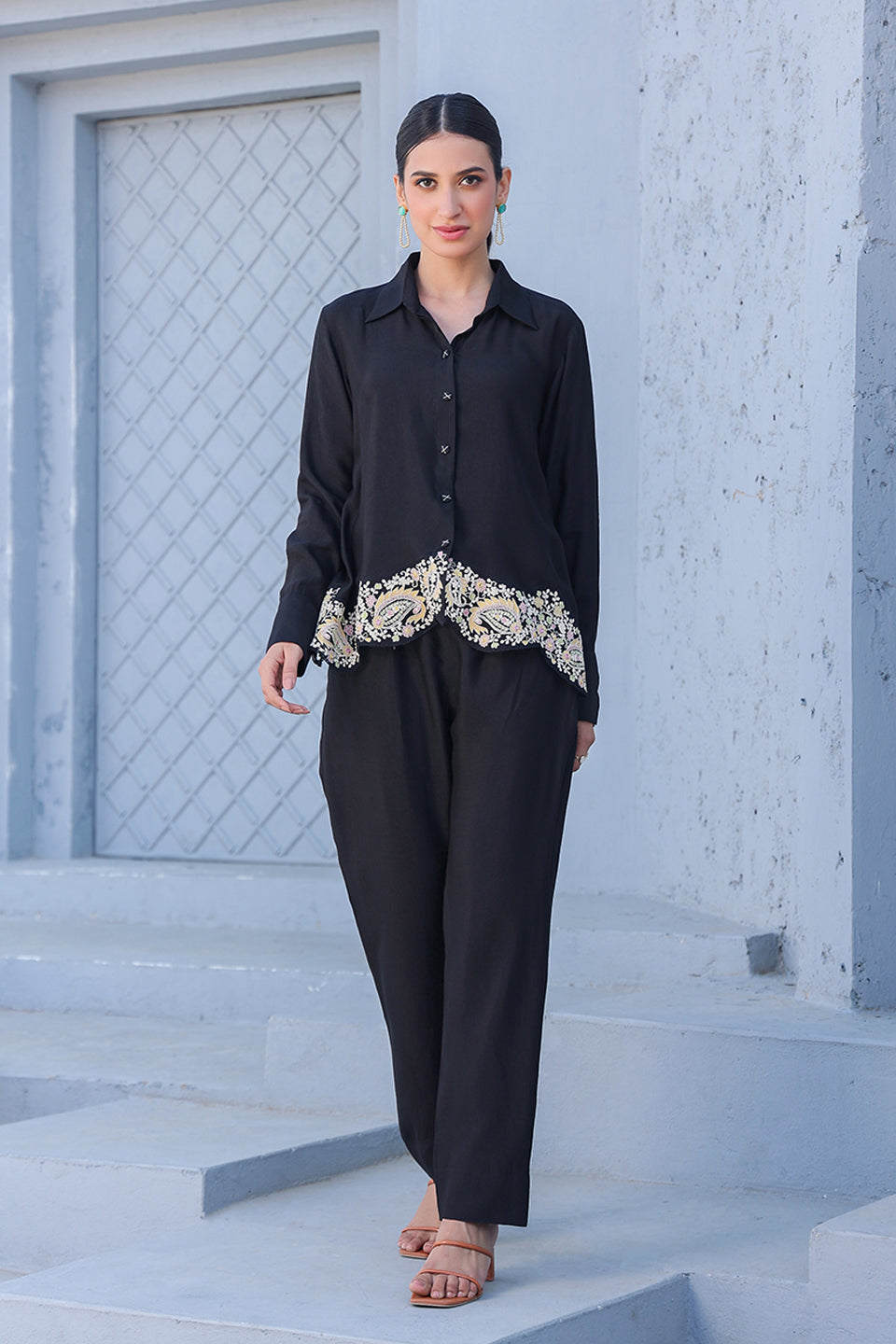 Black Dori Paisley Heavy Hem Co-ord Set